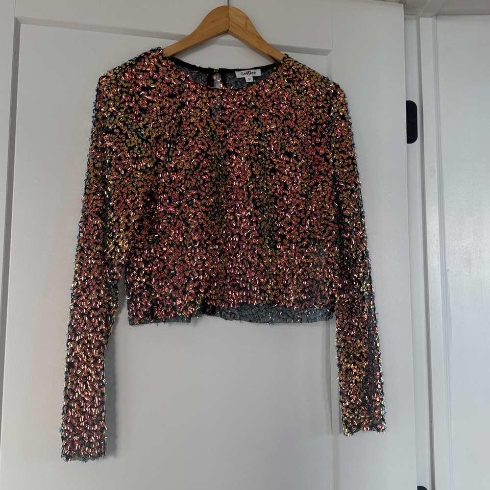 Colorful Beaded and Sequin Sheer Top
